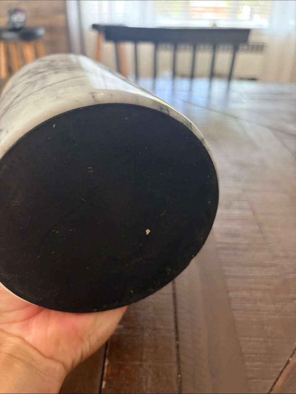 8.5 inch marble vein gray cannister cylinder with suction lid